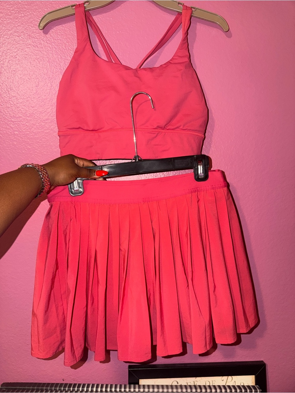 lululemon athletica Bright Pink Athletic Skirt and Crop Top Set